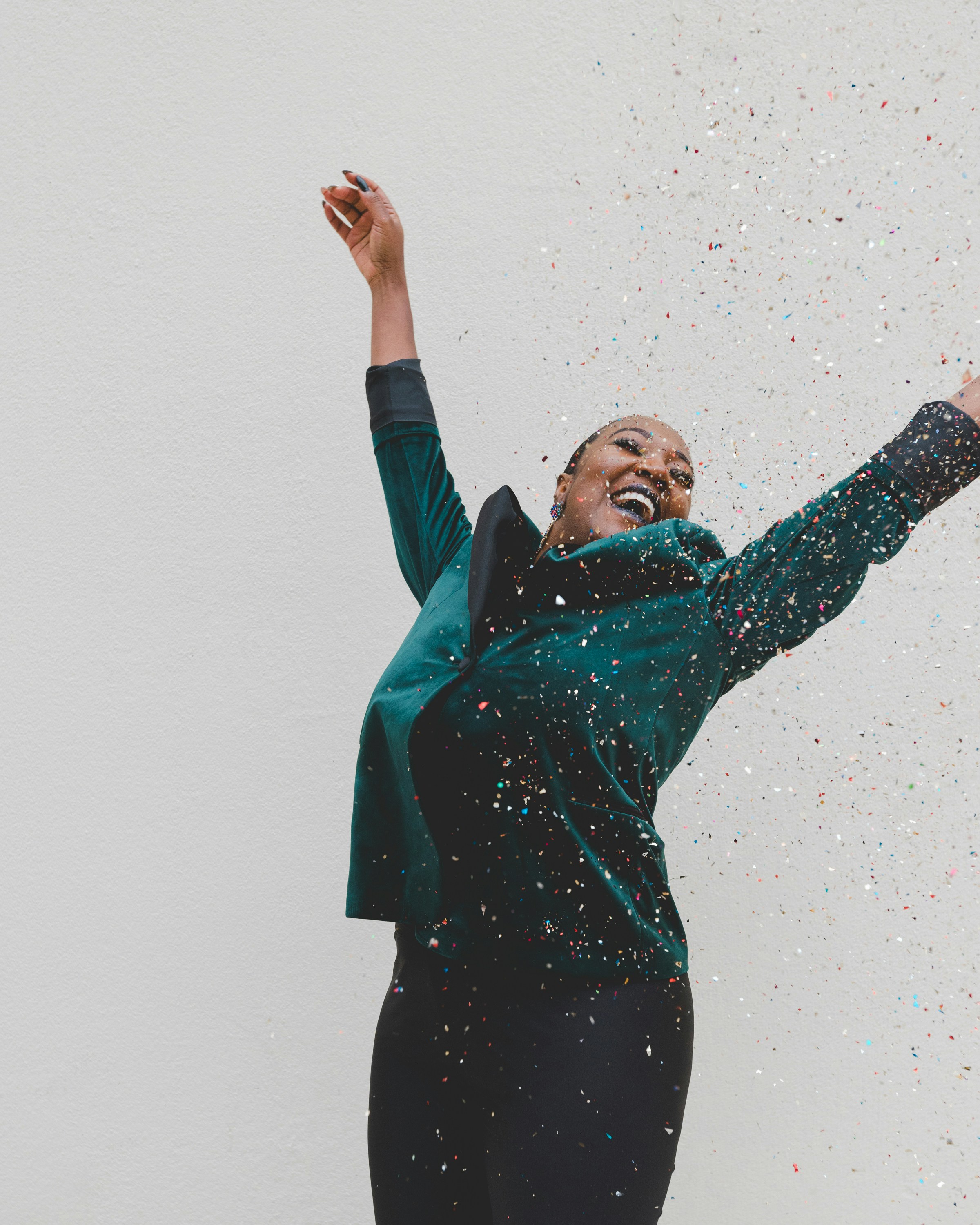 happy woman with confetti